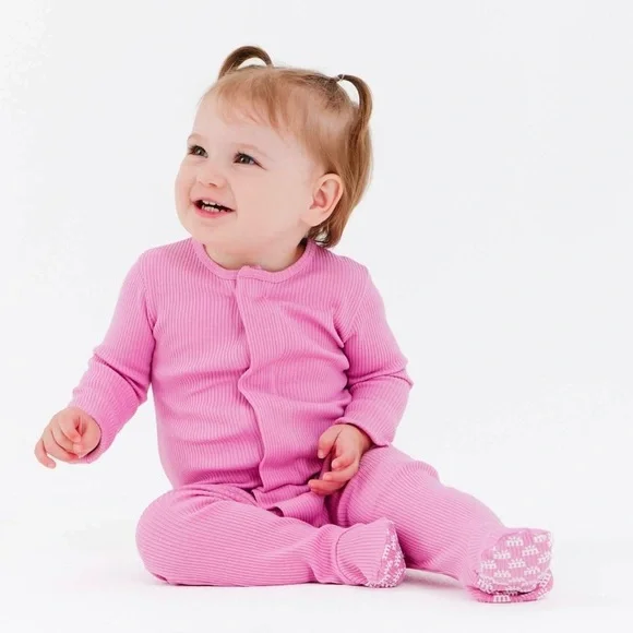 Magnetic Me Organic Cotton Modal Ribbed Footie Mauve 3-6 6-9 9-12 - Picture 6 of 8